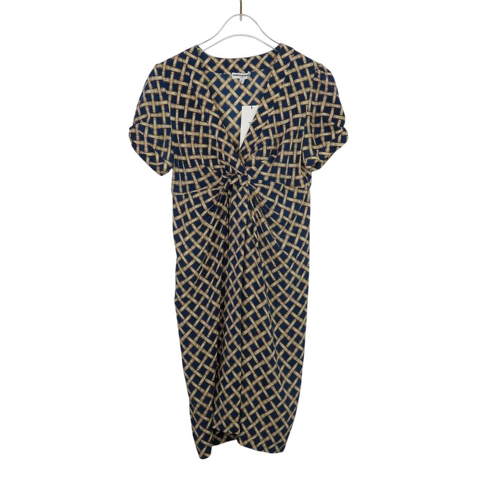 Sonia Rykiel Blue Buckle Geometric Pattern Silk Twist Front Mini Dress Medium
